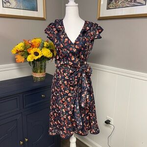 Hi There by Karen Walker navy and cherry Wrap Sundress with Flutter Sleeves